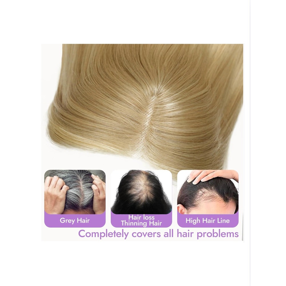 Eawwii Blonde Synthetic Hair Topper 18 Inch 5x6 Base Clip In Bangs Layered NEW - Picture 3 of 8